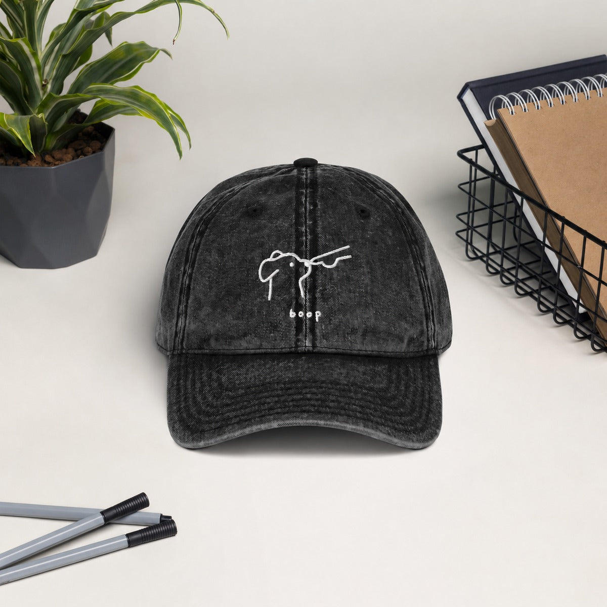 Vintage Cotton Twill Cap boop — consistent desk mockup