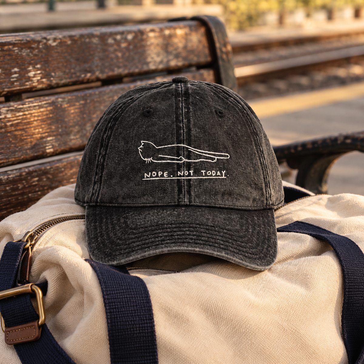 Vintage Cotton Twill Cap Nope Not Today — lifestyle mockup