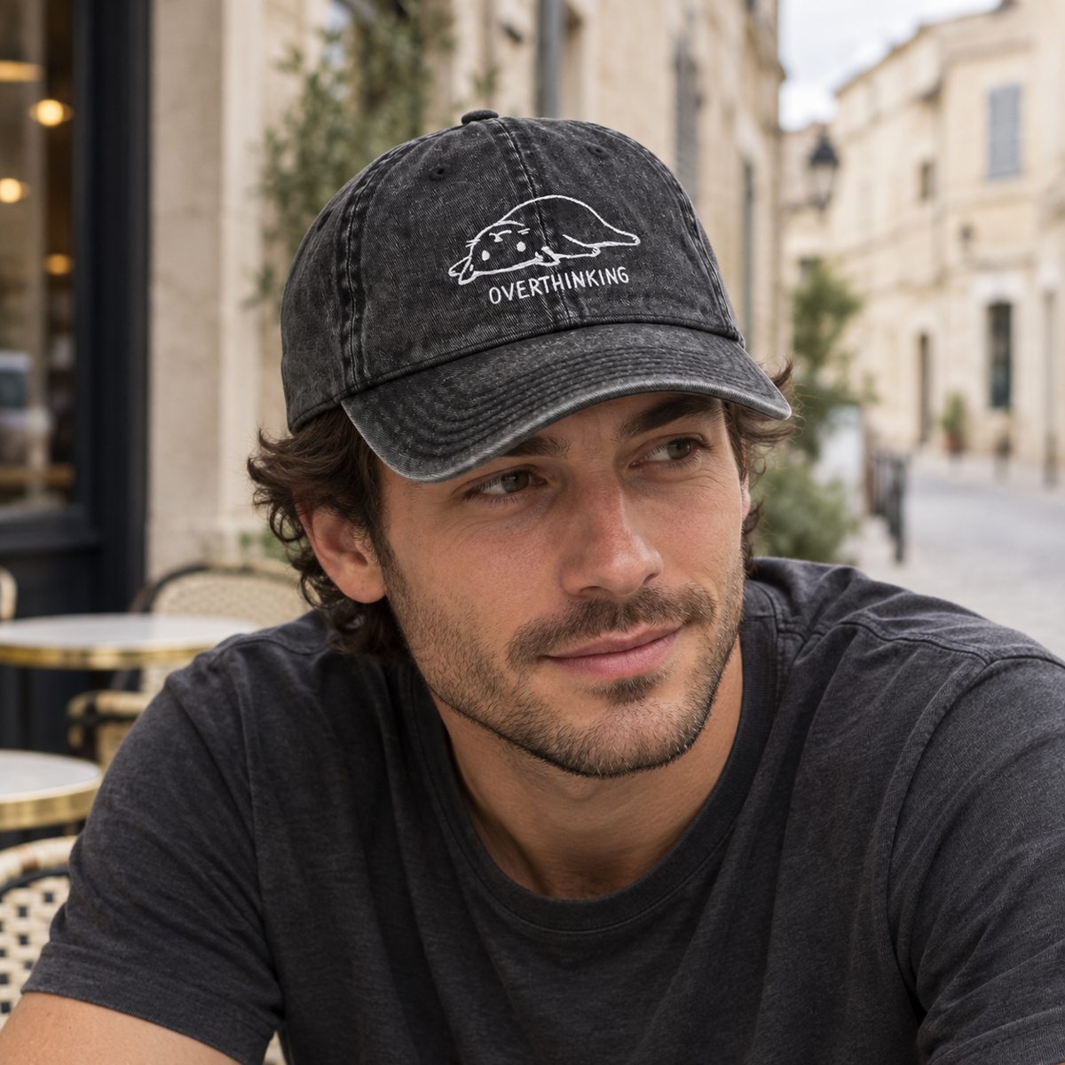 Vintage Cotton Twill Cap Overthinking — lifestyle mockup